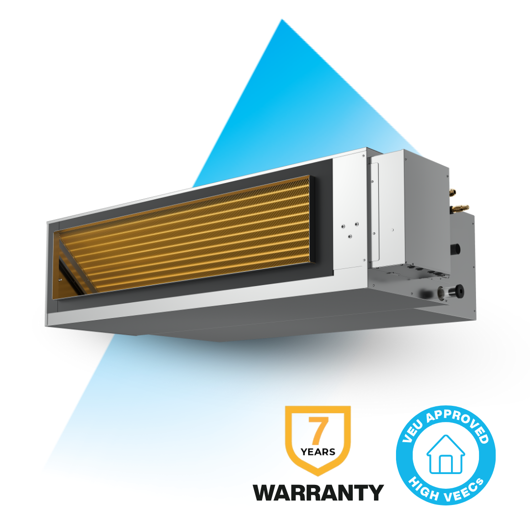 Bonaire ducted air conditioner, high static pressure, reverse cycle, 7 year warranty, Victorian energy upgrade program approved